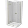 Mexen Roma Duo cabine de douche pivotante 90 x 90 cm, transparent, or + receveur plat - 854-090-090-50-02-4010G