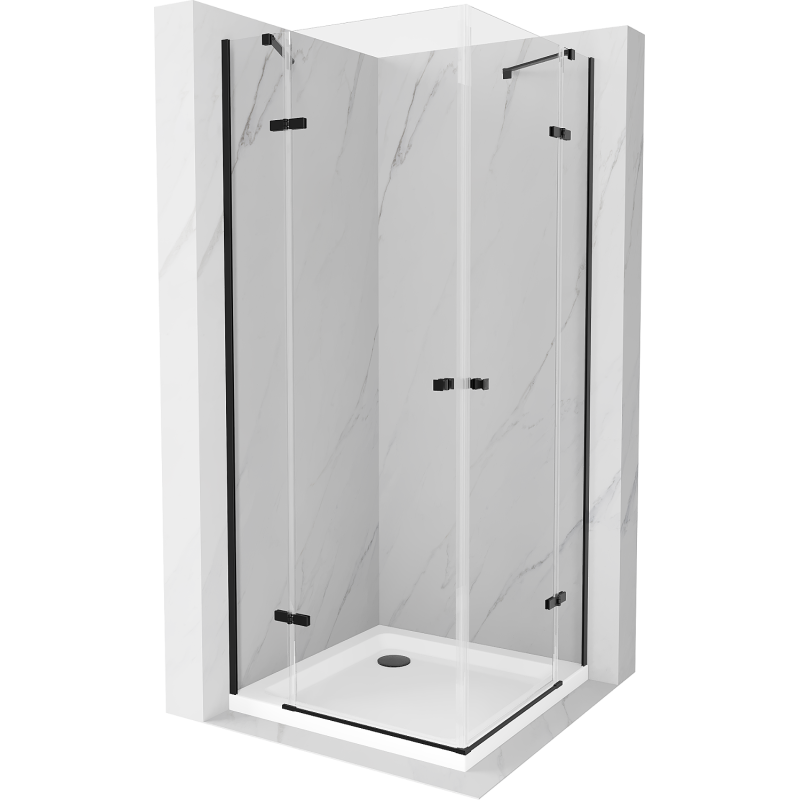 Mexen Roma Duo Duschkabine, aufklappbar, 70 x 70 cm, transparent, schwarz + Flat Duschwanne - 854-070-070-70-02-4010B