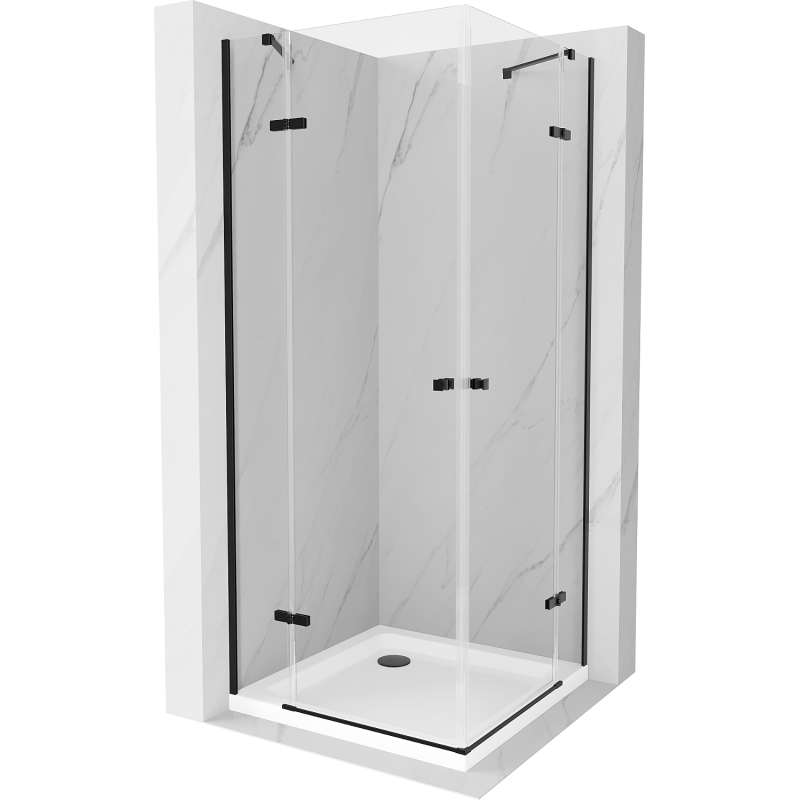 Mexen Roma Duo douchecabine scharnierend 80 x 80 cm, transparant, zwart + Flat douchebak - 854-080-080-70-02-4010B