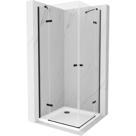 Mexen Roma Duo cabina doccia con porta battente 90 x 90 cm, trasparente, nera + piatto doccia Flat - 854-090-090-70-02-4010B