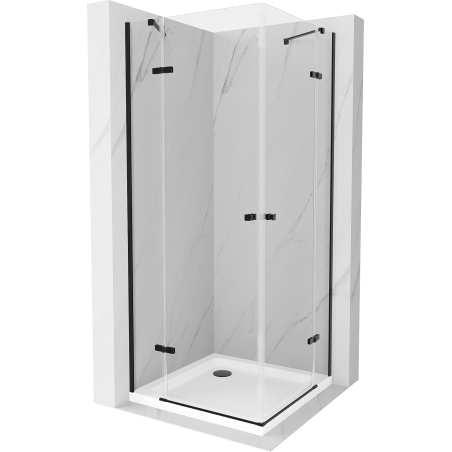 Mexen Roma Duo 100 x 100 cm Hinged Shower Enclosure, Transparent, Black + Flat Tray - 854-100-100-70-02-4010B