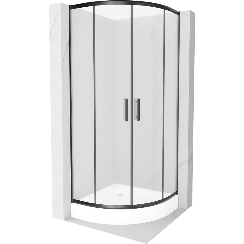 Mexen Rio halfronde douchecabine 70 x 70 cm, matglas, zwart + douchebak, wit - 863-070-070-70-30-4710