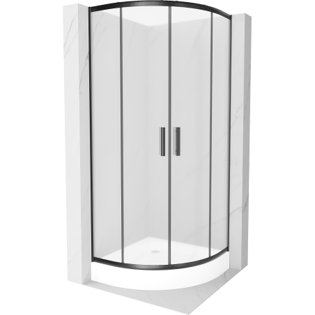 Mexen Rio cabine de douche semi-circulaire 80 x 80 cm, givrée, noire + receveur Rio, blanc - 863-080-080-70-30-4710
