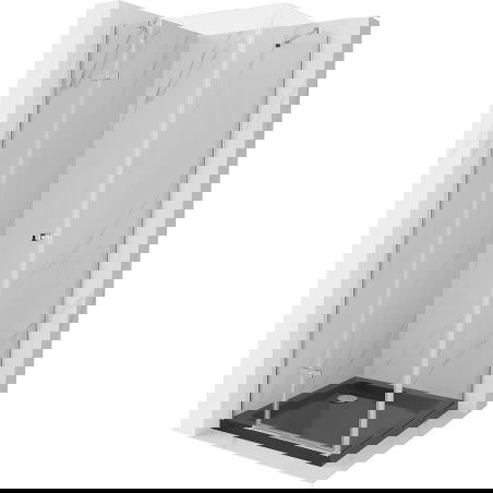 Mexen Roma cabina doccia a battente 90 x 90 cm, trasparente, cromo + piatto doccia Flat, nero - 854-090-090-01-00-4070