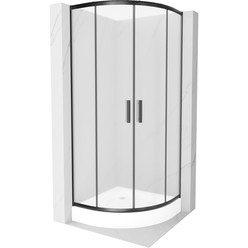 Mexen Rio halfronde douchecabine 90 x 90 cm, ijsvorming, zwart + douchebak, wit - 863-090-090-70-30-4710