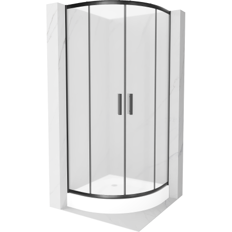 Mexen Rio semi-circular shower enclosure 90 x 90 cm, frosted, black + Rio shower tray, white - 863-090-090-70-30-4710
