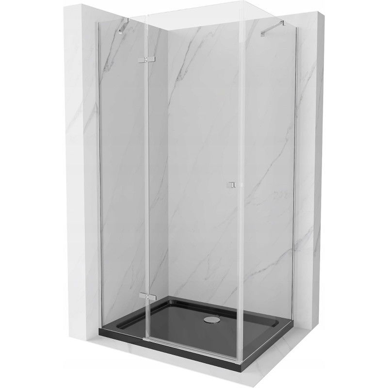 Mexen Roma Duschkabine mit Türöffnung 80 x 100 cm, transparent, Chrom + Flat Duschwanne, schwarz - 854-080-100-01-00-4070