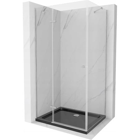 Mexen Roma hinged shower enclosure 90 x 100 cm, transparent, chrome + Flat tray, black - 854-090-100-01-00-4070