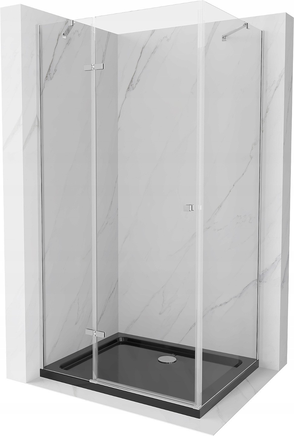Mexen Roma kabina prysznicowa uchylna 120 x 90 cm, transparent, chrom + brodzik Flat, czarny - 854-120-090-01-00-4070