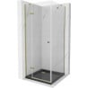 Mexen Roma cabine de douche pivotante 80 x 80 cm, transparente, or + receveur Flat, noir - 854-080-080-50-00-4070G