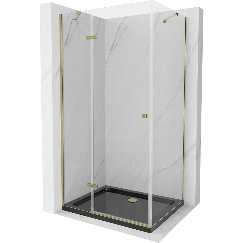 Mexen Roma draaibare douchecabine 80 x 100 cm, transparant, goud + Flat douchebak, zwart - 854-080-100-50-00-4070G
