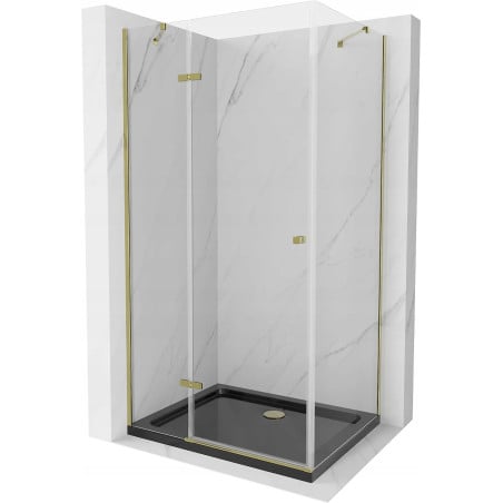 Mexen Roma cabine de douche pivotante 80 x 100 cm, transparent, or + receveur Flat, noir - 854-080-100-50-00-4070G
