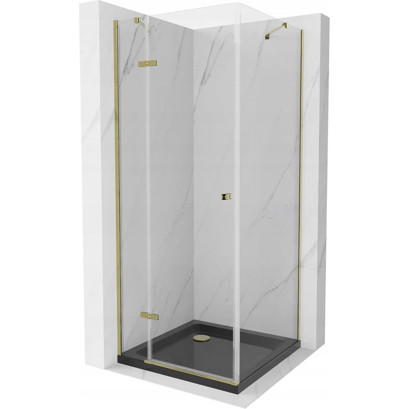 Mexen Roma cabina doccia a battente 90 x 90 cm, trasparente, oro + piatto Flat, nero - 854-090-090-50-00-4070G