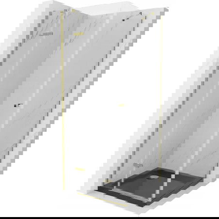 Mexen Roma douchecabine scharnierend 90 x 90 cm, transparant, goud + Flat douchebak, zwart - 854-090-090-50-00-4070G