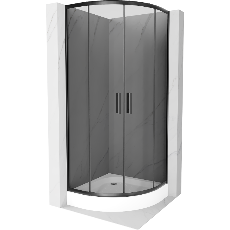 Mexen Rio semi-circular shower cabin 70 x 70 cm, graphite, black + Rio shower tray, white - 863-070-070-70-40-4710
