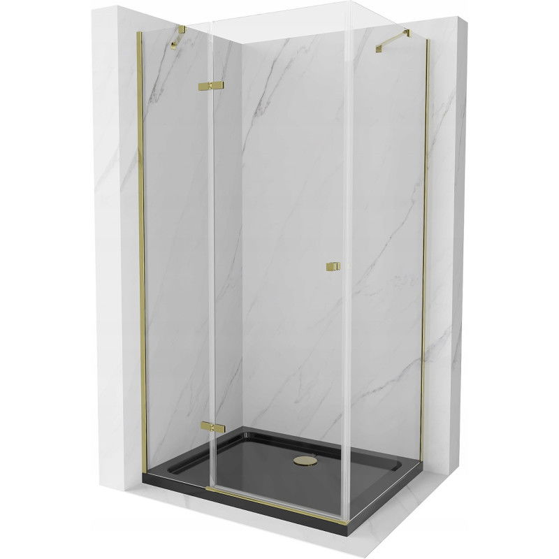 Mexen Roma pivot shower enclosure 90 x 100 cm, transparent, gold + Flat tray, black - 854-090-100-50-00-4070G
