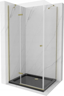 Mexen Roma cabine de douche pivotante 100 x 90 cm, transparent, or + receveur Flat, noir - 854-100-090-50-00-4070G