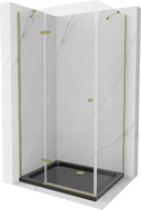 Mexen Roma nagibna tuš kabina 100 x 90 cm, prozirna, zlatna + Flat tuš kada, crna - 854-100-090-50-00-4070G