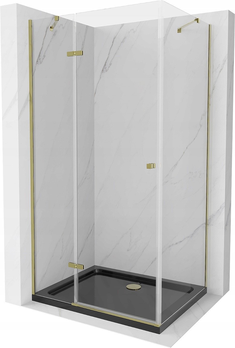 Mexen Roma kabina prysznicowa uchylna 100 x 80 cm, transparent, złota + brodzik Flat, czarny - 854-100-080-50-00-4070G