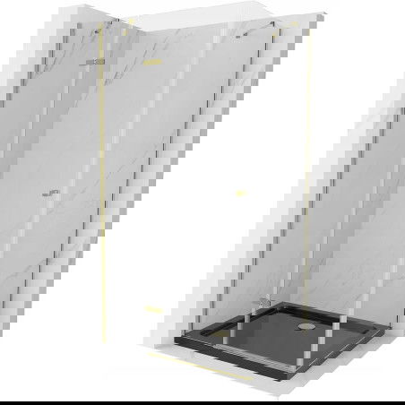 Mexen Roma kääntyvä suihkukaappi 120 x 90 cm, läpinäkyvä, kulta + Flat-malli, musta - 854-120-090-50-00-4070G