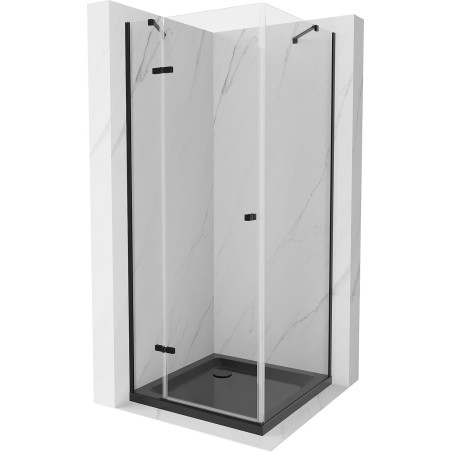 Mexen Roma swinging shower enclosure 80 x 80 cm, transparent, black + Flat shower tray, black - 854-080-080-70-00-4070B