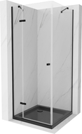 Mexen Roma drsna tuš kabina 90 x 90 cm, prozorna, črna + pladenj Flat, črn - 854-090-090-70-00-4070B