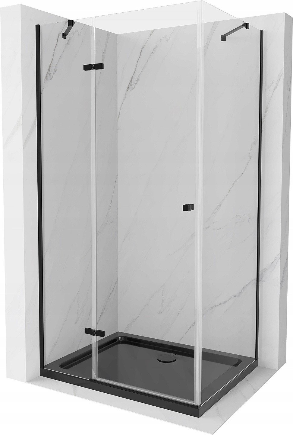 Mexen Roma kabina prysznicowa uchylna 90 x 120 cm, transparent, czarna + brodzik Flat, czarny - 854-090-120-70-00-4070B