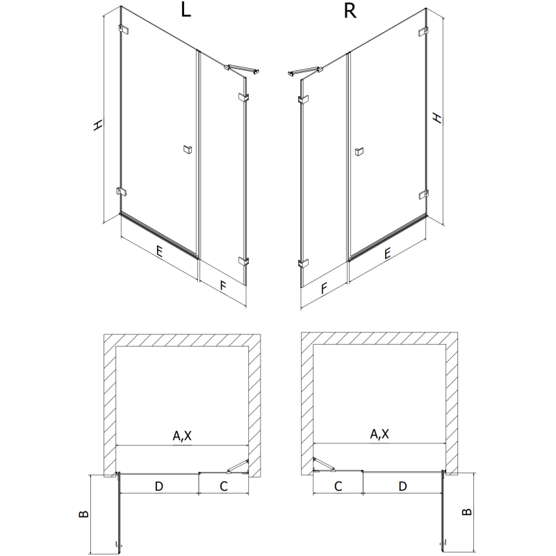 Mexen Lunar-B desna nihajna pršna vrata 110 cm, prozorna, črna - 832S-110-050-70-00-P