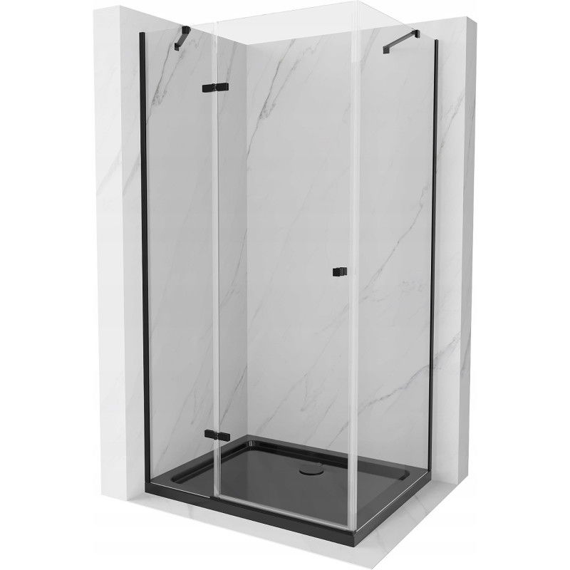 Mexen Roma Duschkabine schwenkbar 100 x 80 cm, transparent, schwarz + Dusche Flat, schwarz - 854-100-080-70-00-4070B
