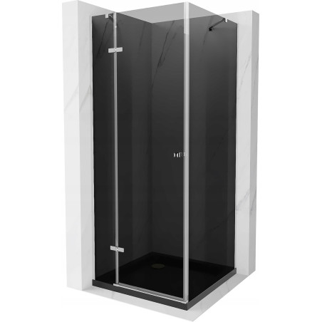 Mexen Roma pivot shower cabin 80 x 80 cm, graphite, chrome + Flat shower tray, black - 854-080-080-01-40-4070
