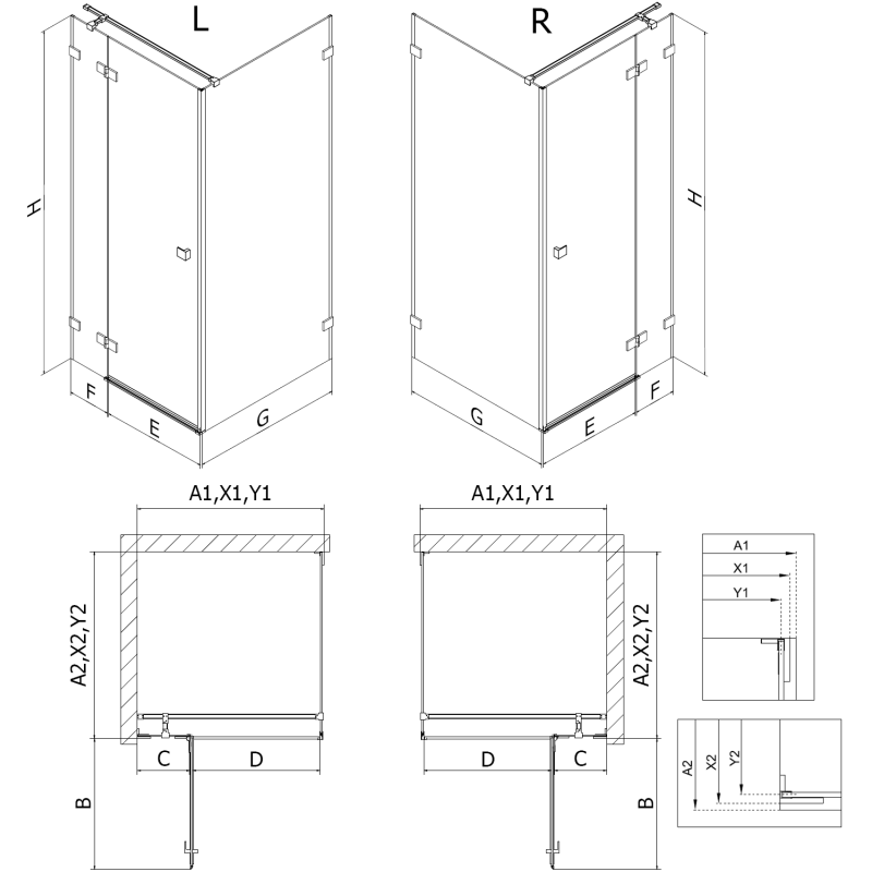 Mexen Lunar T Duschkabinn hängend lénks 140 x 110 cm, transparent, wäiss - 834T-140-110-20-00-L