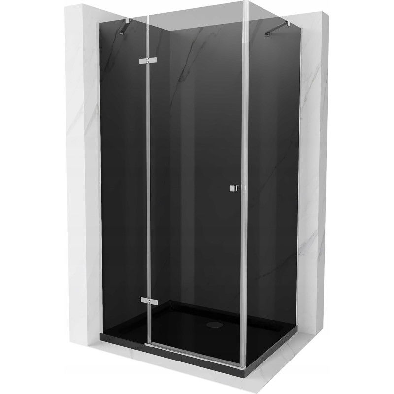 Mexen Roma draaideur douchecabine 120 x 90 cm, grafiet, chroom + Flat douchebak, zwart - 854-120-090-01-40-4070