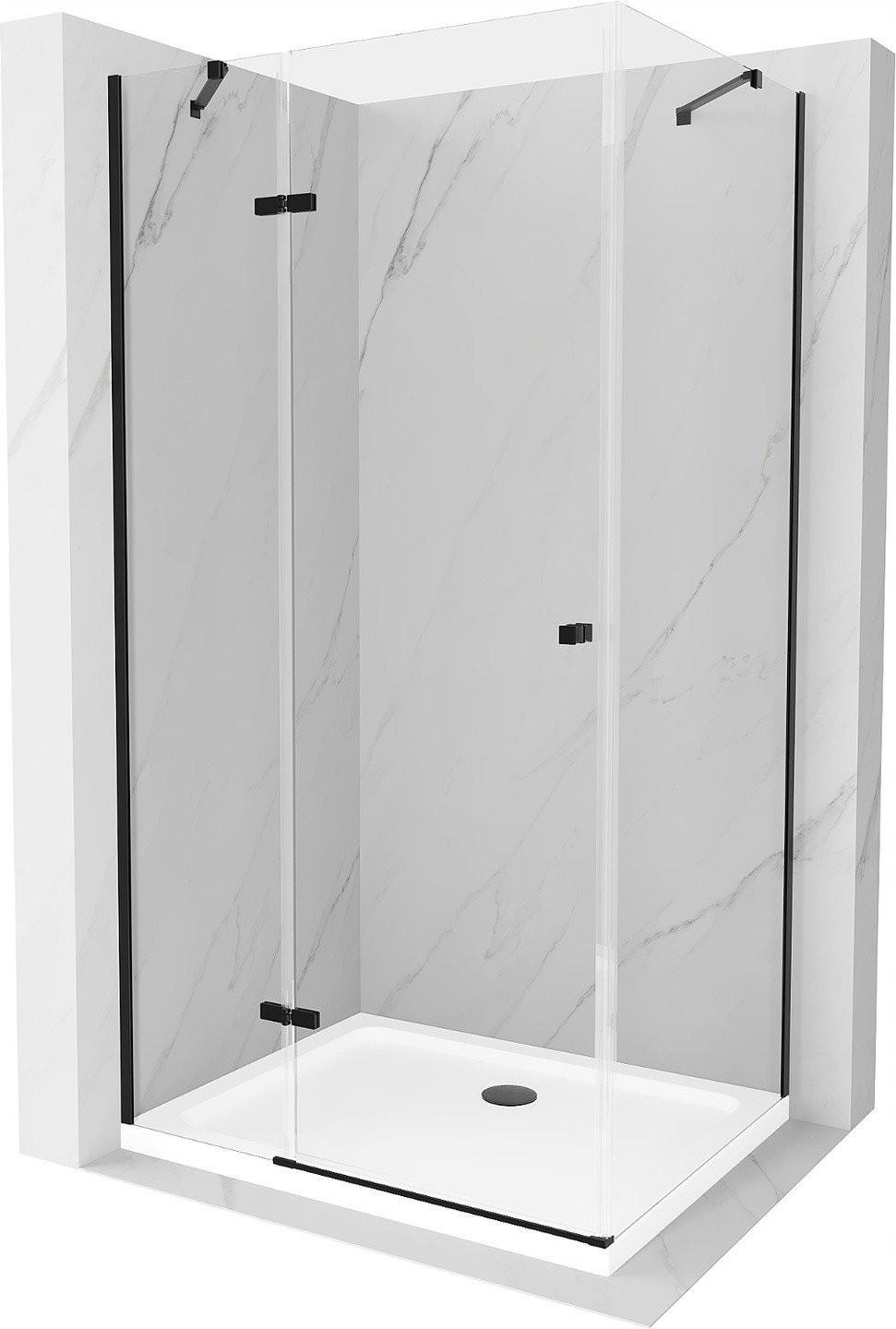Mexen Roma kabina prysznicowa uchylna 90 x 80 cm, transparent, czarna + brodzik Flat, biały - 854-090-080-70-00-4010B