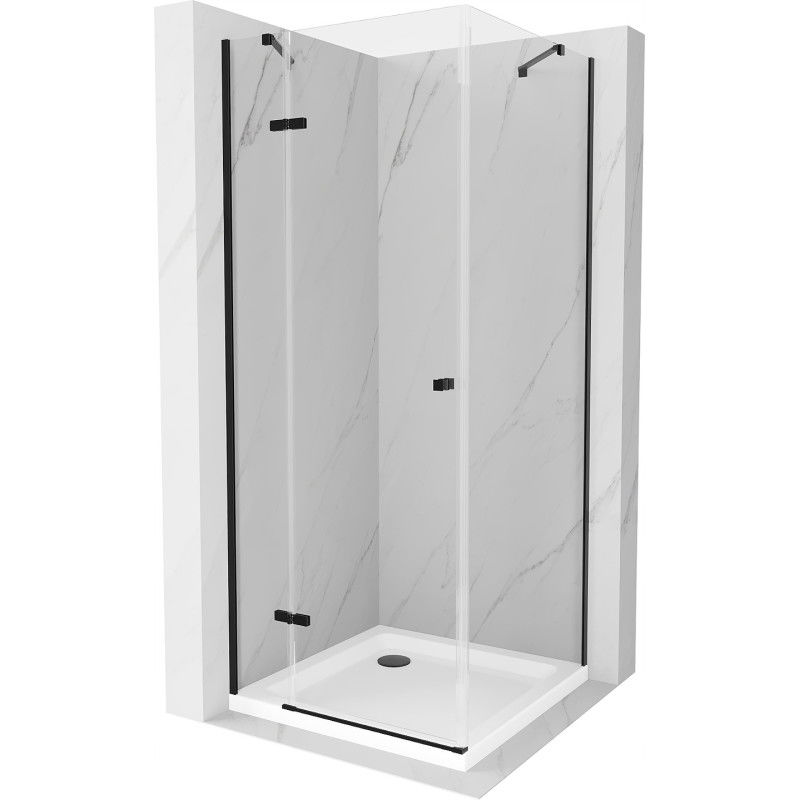 Mexen Roma douchecabine met draaideur 90 x 90 cm, transparant, zwart + Flat douchebak, wit - 854-090-090-70-00-4010B