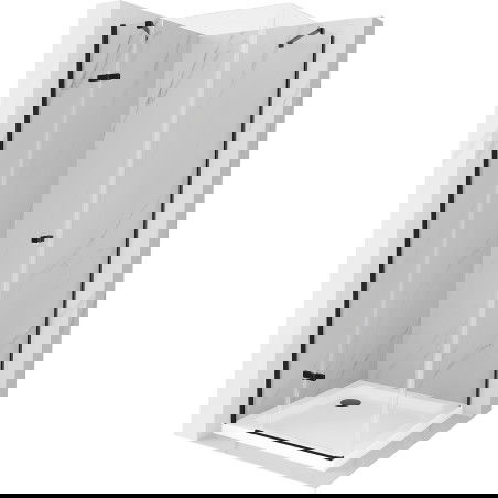 Mexen Roma douchecabine met draaideur 90 x 90 cm, transparant, zwart + Flat douchebak, wit - 854-090-090-70-00-4010B