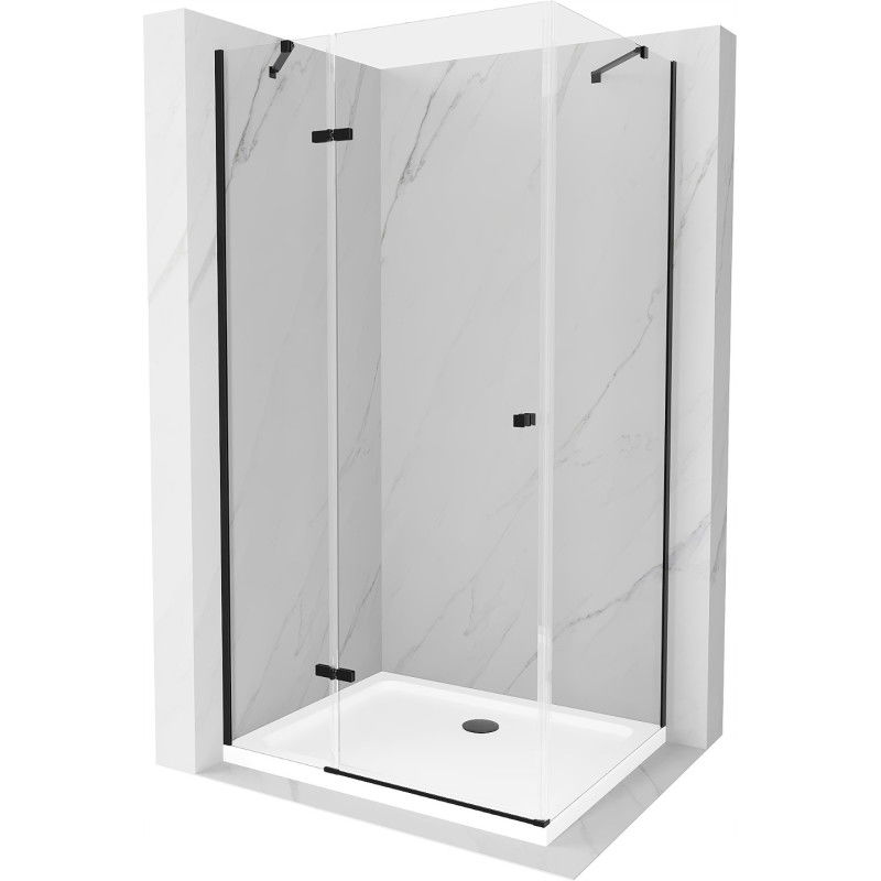 Mexen Roma Duschkabine schwenkbar 90 x 100 cm, transparent, schwarz + Duschwanne Flat, weiß - 854-090-100-70-00-4010B