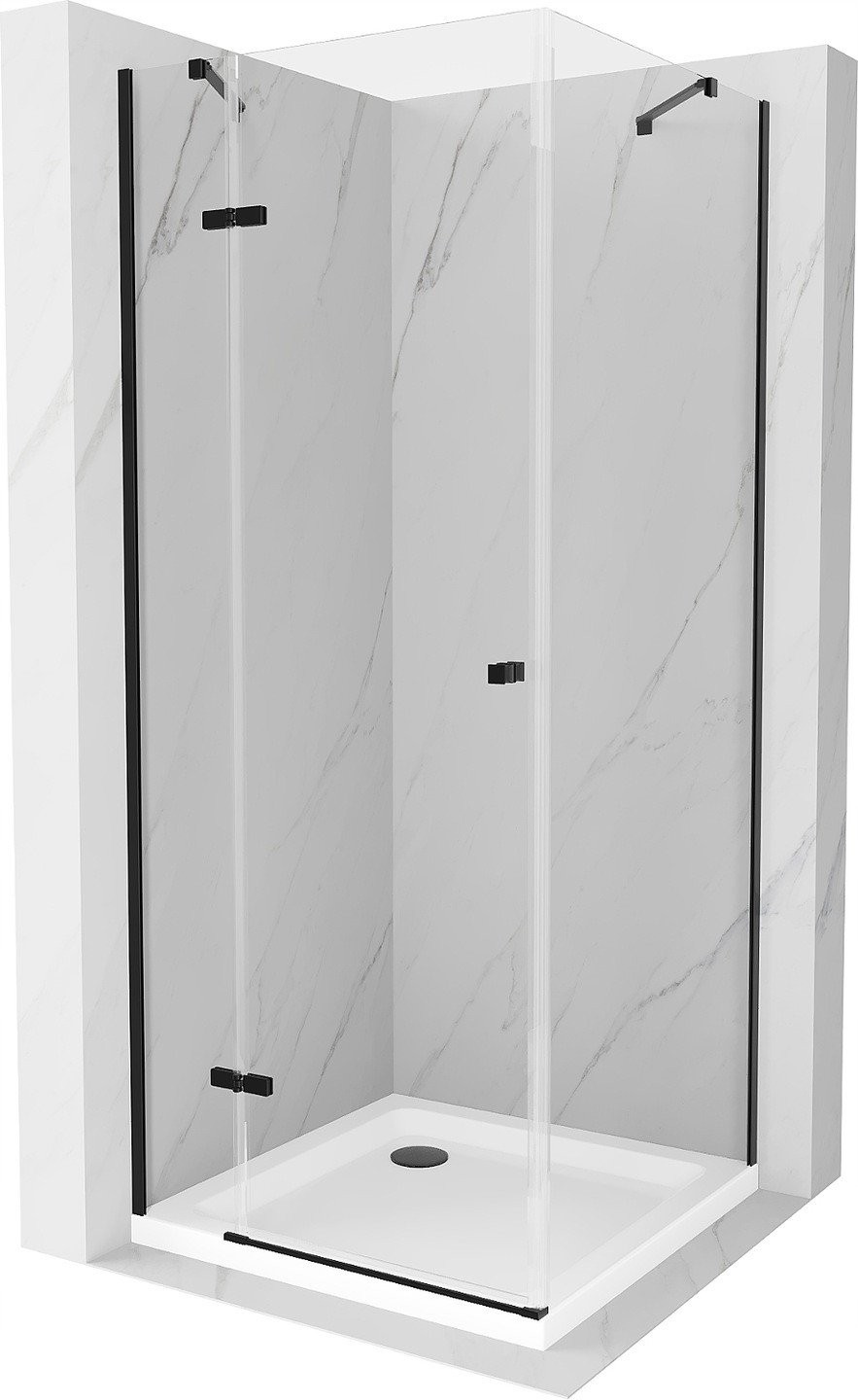 Mexen Roma kabina prysznicowa uchylna 100 x 100 cm, transparent, czarna + brodzik Flat, biały - 854-100-100-70-00-4010B