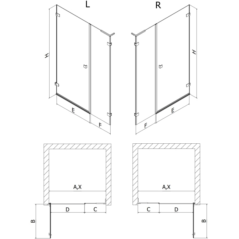 Mexen Lunar-B L duššiuksed avatavad vasakule 130 cm, läbipaistev, kuldne - 832SL-130-050-50-00-L