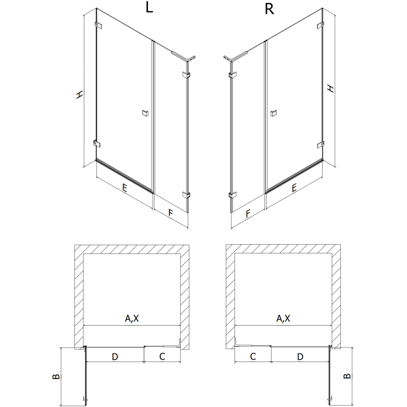 Mexen Lunar-B L left swing shower door 150 cm, transparent, gold - 832SL-150-050-50-00-L
