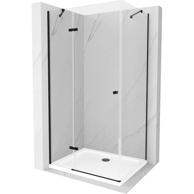 Mexen Roma Duschkabine schwenkbar 110 x 90 cm, transparent, schwarz + Duschwanne Flat, weiß - 854-110-090-70-00-4010B