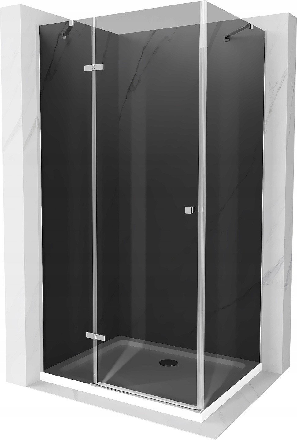 Mexen Roma kabina prysznicowa uchylna 70 x 80 cm, grafit, chrom + brodzik Flat, biały - 854-070-080-01-40-4010
