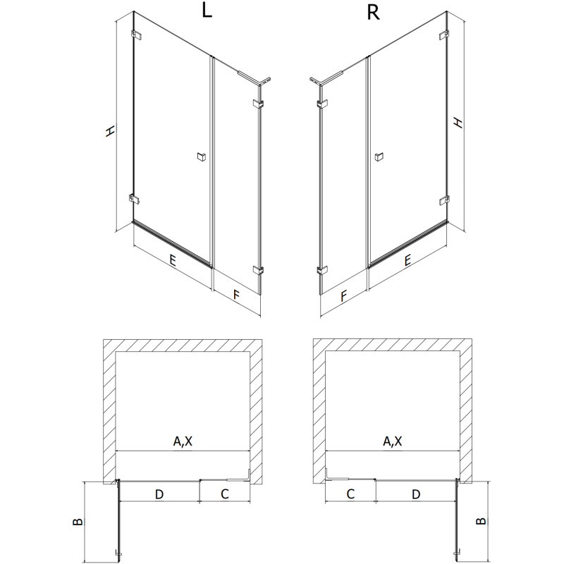 Mexen Lunar-B L drzwi prysznicowe uchylne lewe 150 cm, transparent, różowe złoto - 832SL-150-050-60-00-L