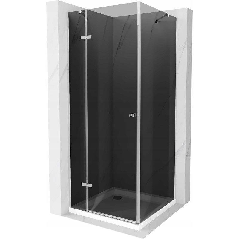Mexen Roma draaideur douchecabine 100 x 100 cm, grafiet, chroom + Flat douchebak, wit - 854-100-100-01-40-4010