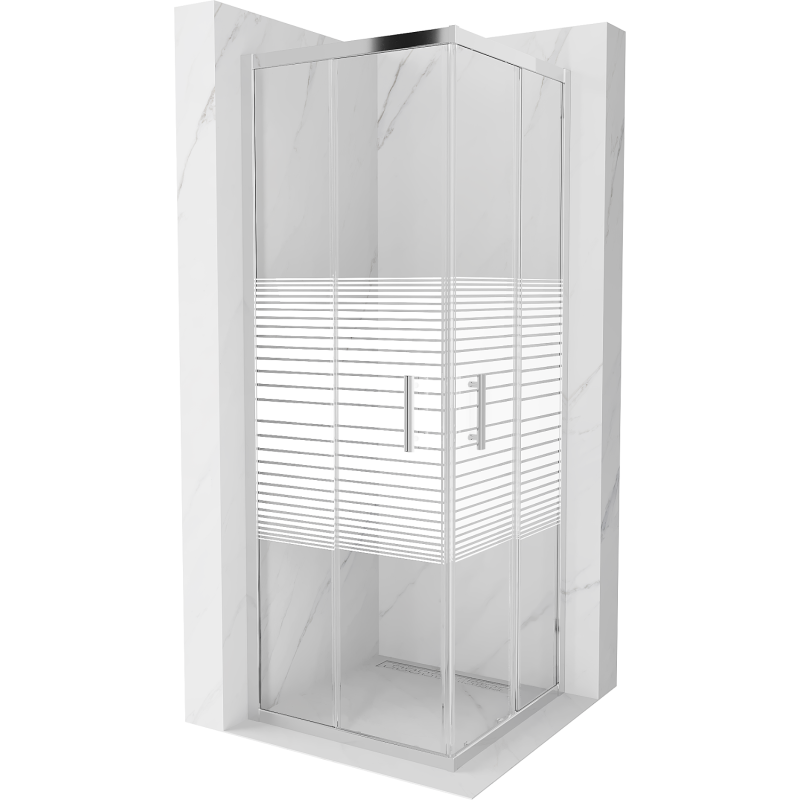 Mexen Rio square shower cabin 70 x 70 cm, white stripes, chrome - 860-070-070-01-20