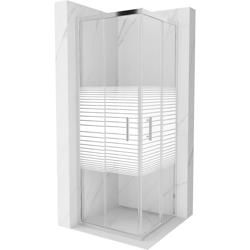 Mexen Rio vierkante douchecabine 70 x 70 cm, witte strepen, chroom - 860-070-070-01-20