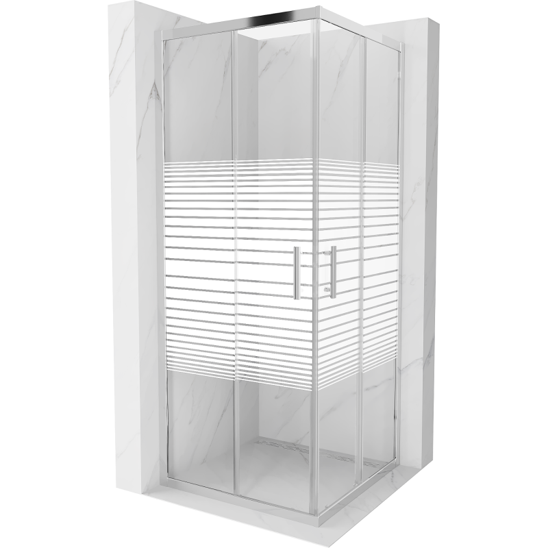 Mexen Rio cabine de douche carrée 80 x 80 cm, bandes blanches, chrome - 860-080-080-01-20