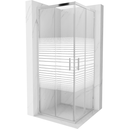 Mexen Rio 80 x 80 cm Square Shower Cabin, White Stripes, Chrome - 860-080-080-01-20