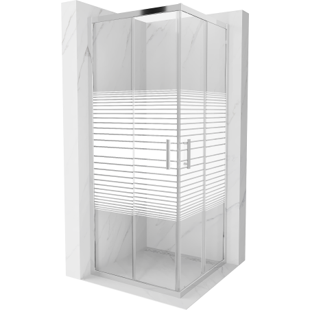 Mexen Rio square shower enclosure 80 x 80 cm, white stripes, chrome - 860-080-080-01-20