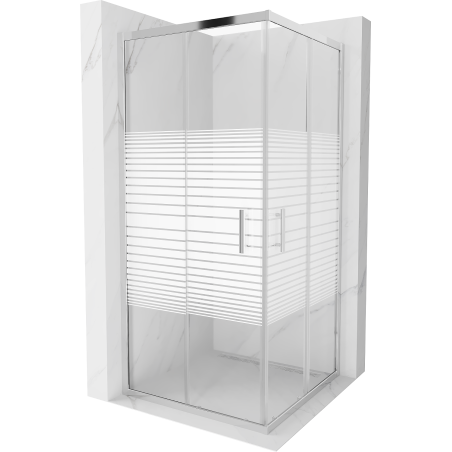 Mexen Rio Duschkabine quadratisch 90 x 90 cm, weiße Streifen, Chrom - 860-090-090-01-20