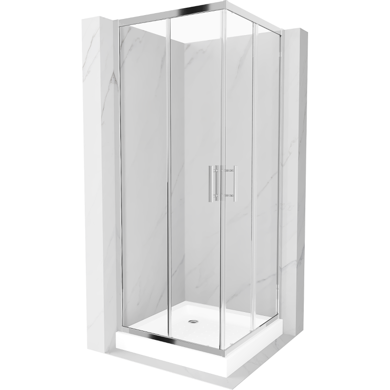 Mexen Rio fyrkantig duschkabin 80 x 80 cm, transparent, krom + duschkar, vit - 860-080-080-01-00-4510